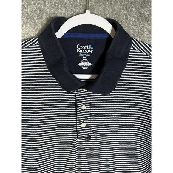 Croft & Barrow Easy Care Nautical Striped Polo Shirt Mens XXL Blue Short Sleeve - Picture 3 of 10